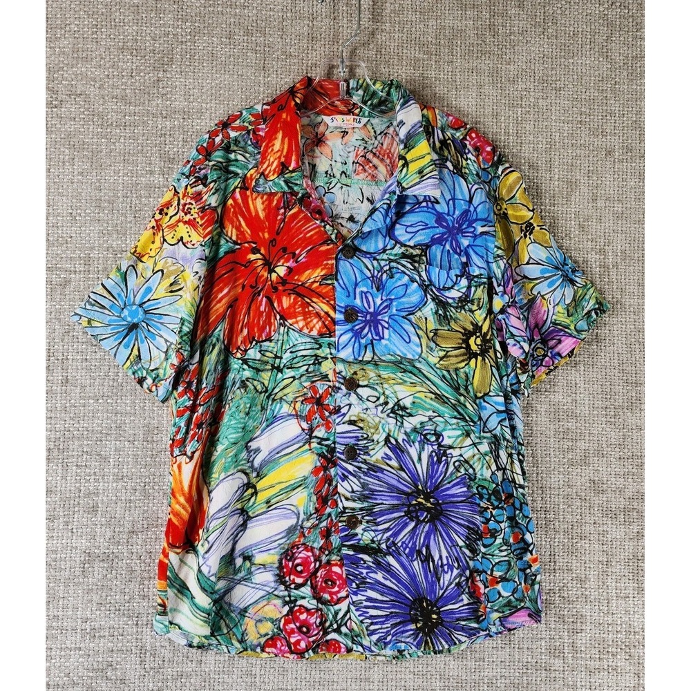 Jams World Lil' People Button Up Hawaiian Camp Shirt Youth M Floral Aloha EUC